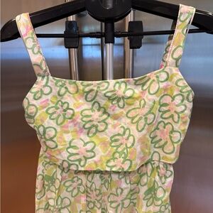 Floral Print Sundress in Green and Pink